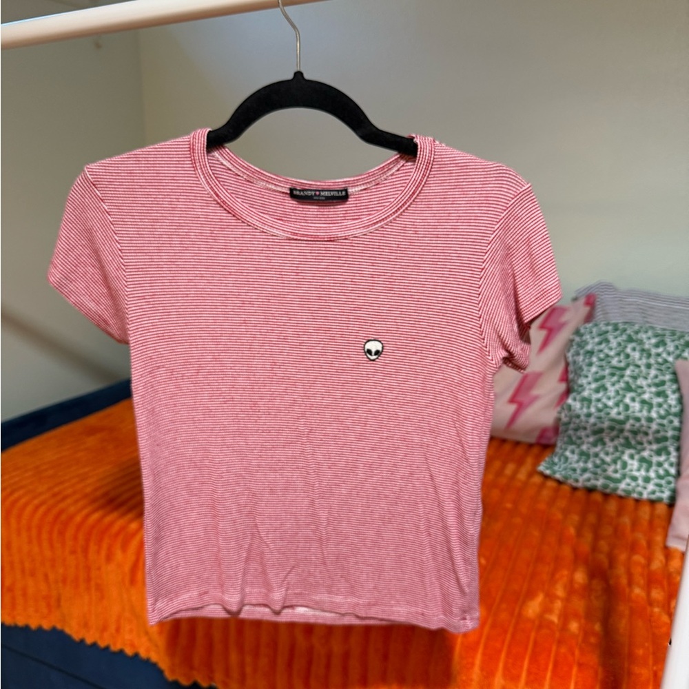Red Striped T-Shirt with Alien Logo